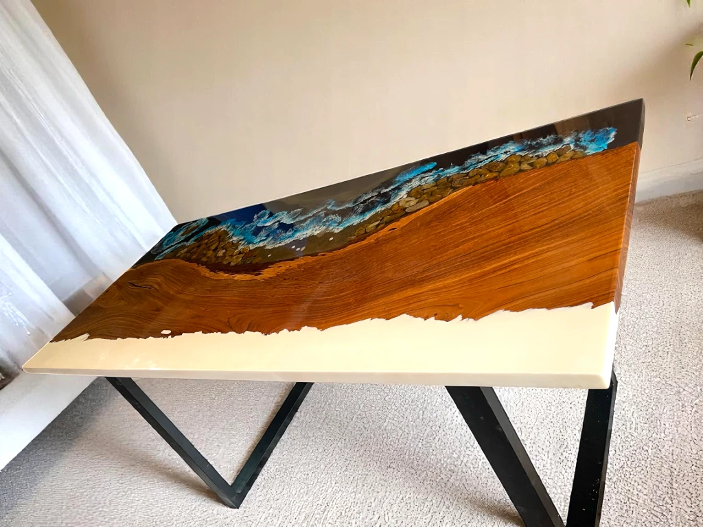 White & Ocean Blue Epoxy Rectangular Table -Limited Stock Available